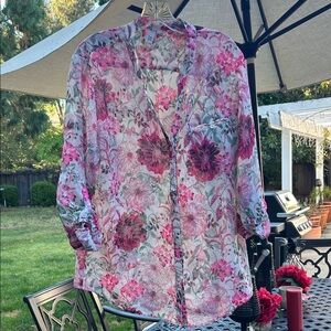 Kut from the Kloth Pink Floral Button-Down Shirt
